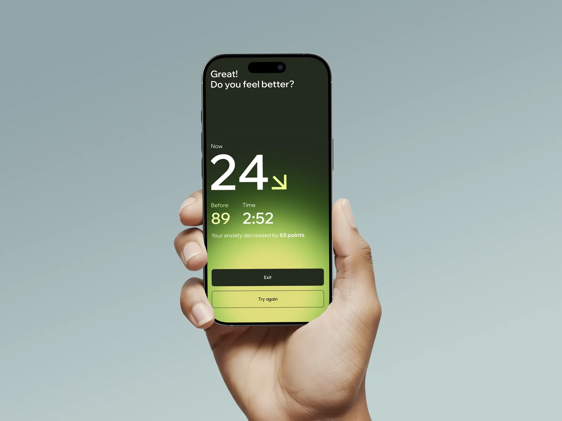 Unrush session result screen shown on a phone held in one hand.